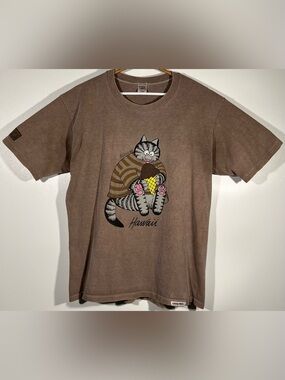 Vtg 90s BKliban Crazy Shirts Hawaii Chocolate Dyed Cat Ice Cream T Shirt Large